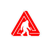 Red Bigfoot Triangle Sticker — Sasquatch Kiss-Cut Decal