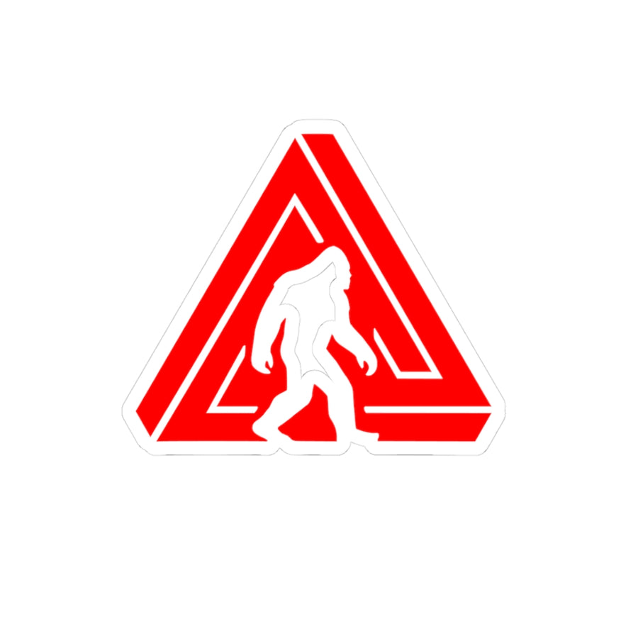Red Bigfoot Triangle Sticker — Sasquatch Kiss-Cut Decal