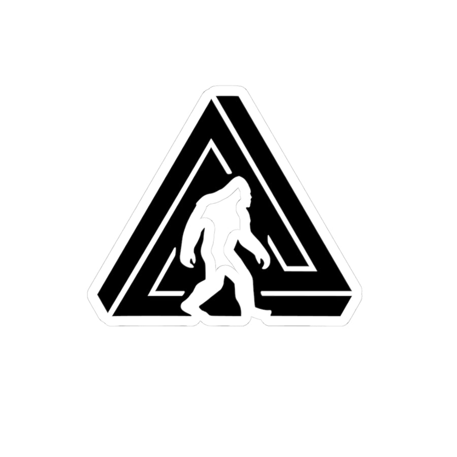 Black Bigfoot Triangle Sticker — Sasquatch Kiss-Cut Decal