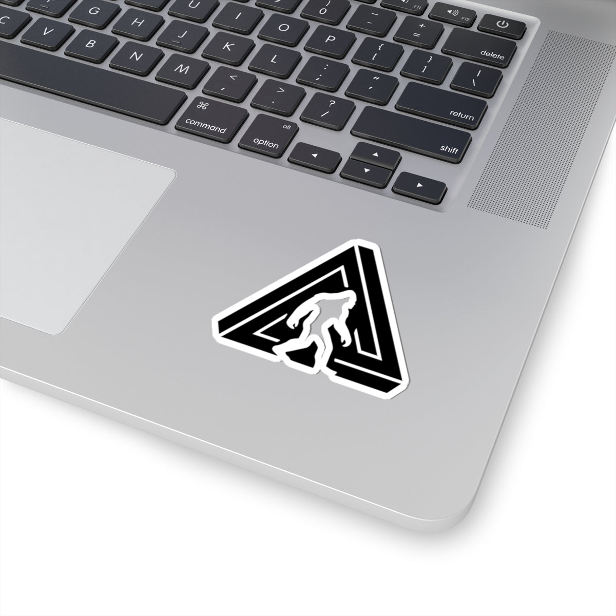 Black Bigfoot Triangle Sticker — Sasquatch Kiss-Cut Decal