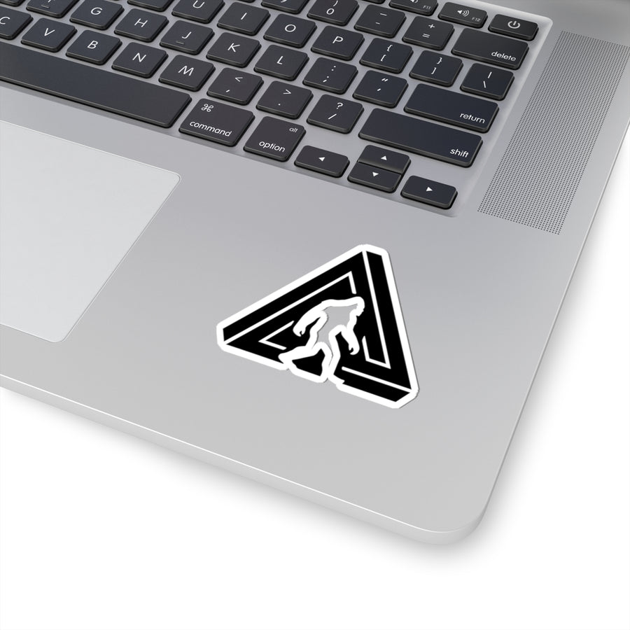 Black Bigfoot Triangle Sticker — Sasquatch Kiss-Cut Decal