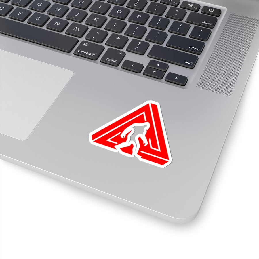 Red Bigfoot Triangle Sticker — Sasquatch Kiss-Cut Decal